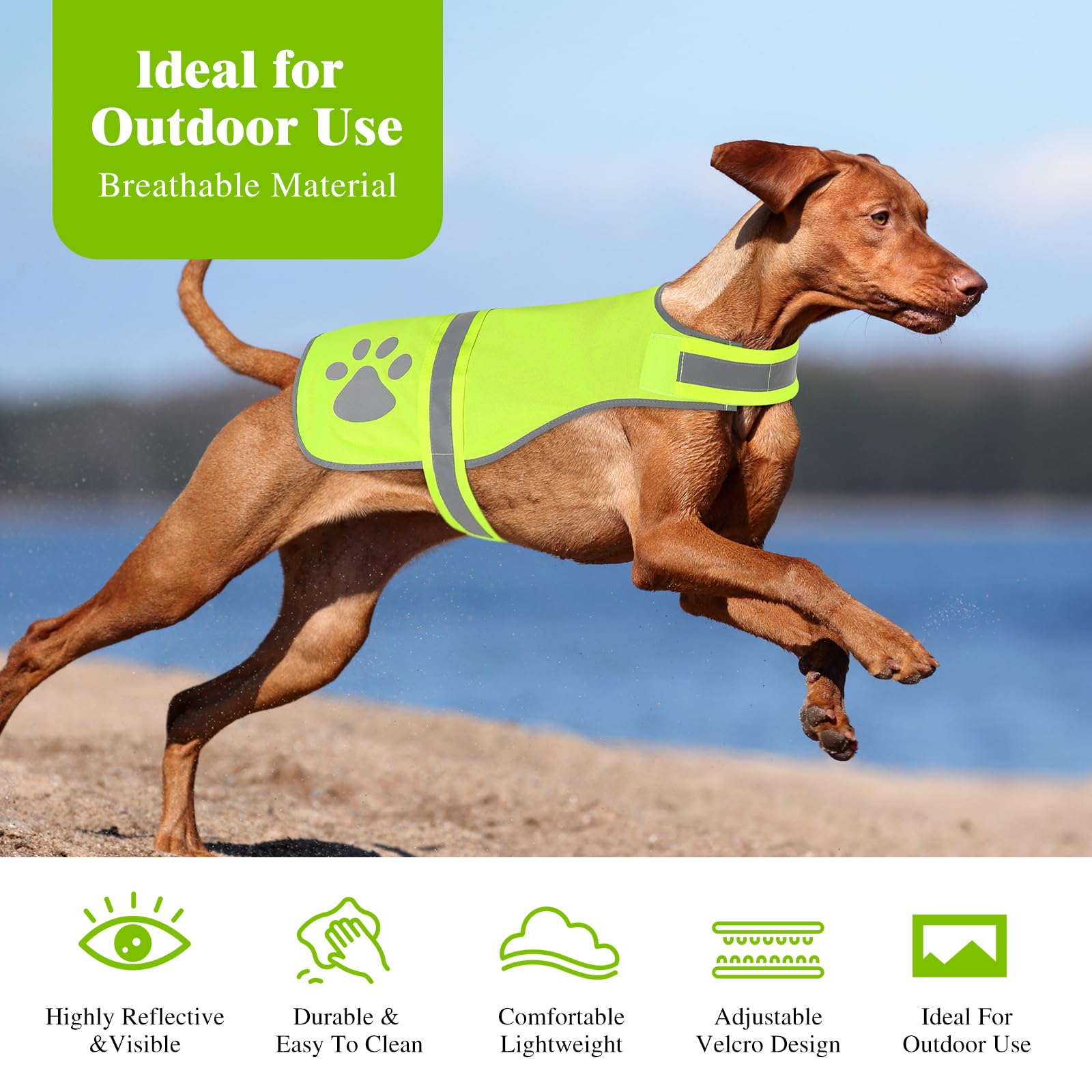 Candofly Reflective Dog Vest, High Visibility Safety Pet Hunting Vest Lightweight Dog Jacket For Night Walking Camping (Neon Gre